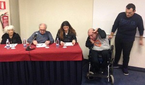 Da sx: Lucia Colletta, Pino Pesce, Claudia Barcellona, Fulvio Frisone, un suo assistente domiciliare